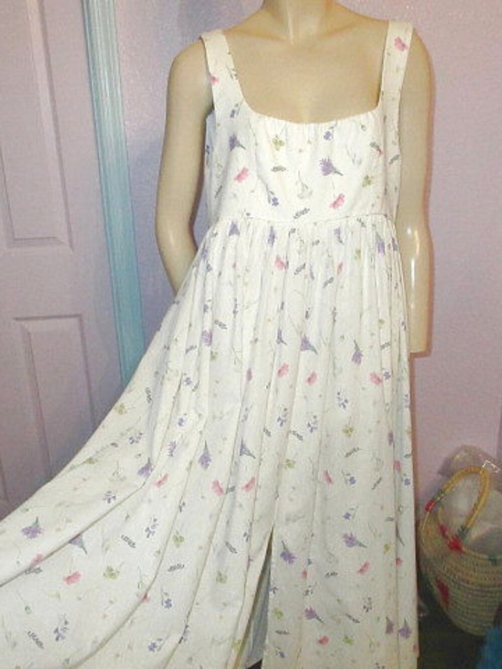 Anthropologie OhSevenDays Maxi Dress Size L Floral Cotton Linen Fairy Boho NEW